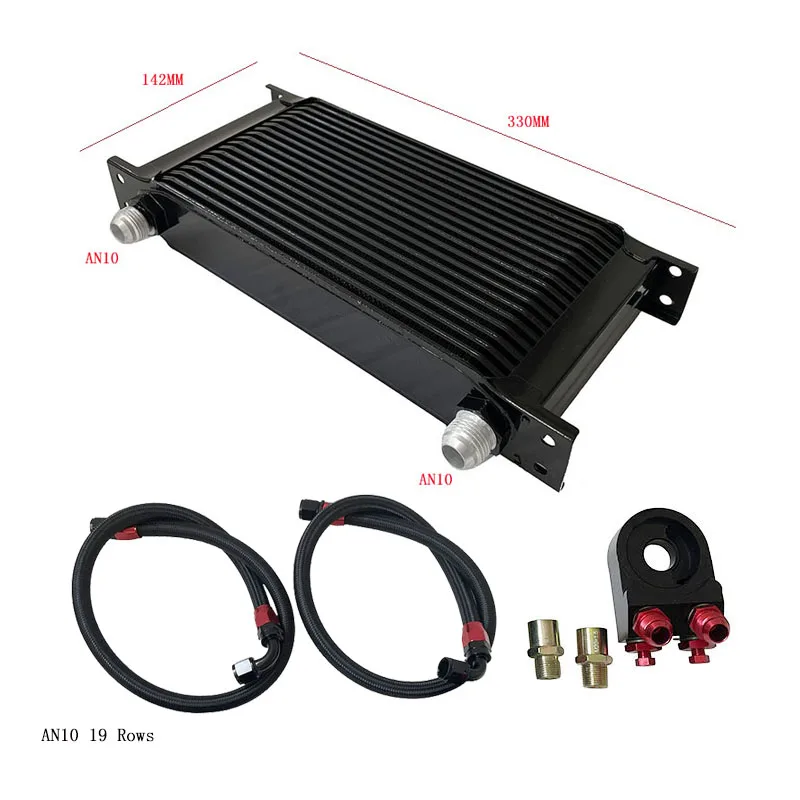 Universal Oil Cooler Kit 13-25 Rows Oil Filter Sandwich Adapter + Nylon Stainless Steel Braided An10 Hose