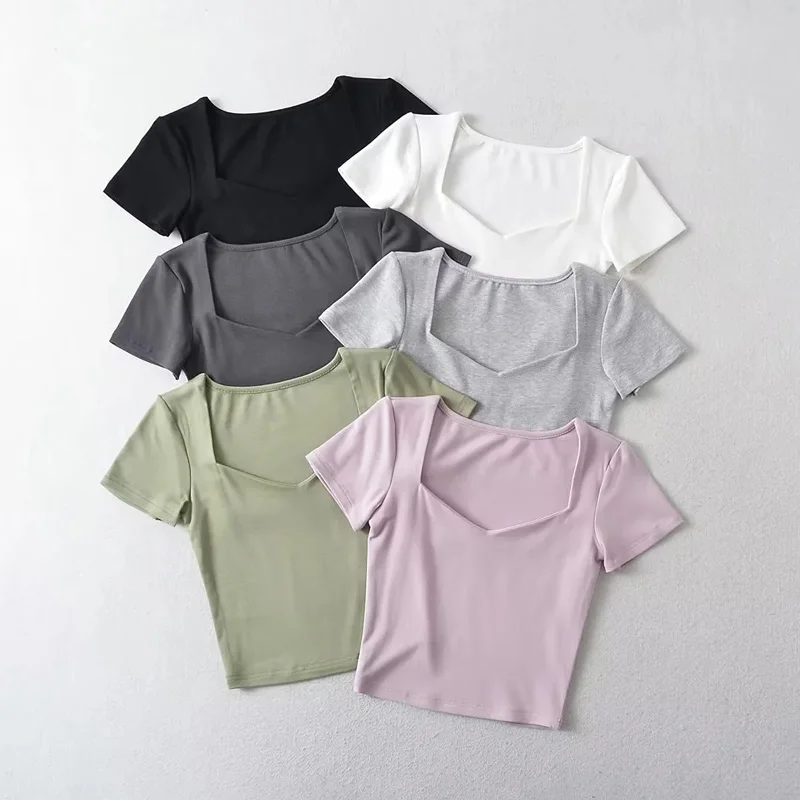 Women’s Solid Bodycon Short Sleeve Cropped Top T-shirt