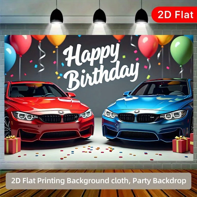 1 Stück 2D-Flachbanner, Geburtstagsfeier-Autoparty, Party-Hintergrund aus Polyesterfaser, für mehrere Szenarien geeignet – Detail 6