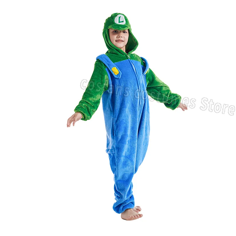 Anime game Luigi Super Mario cosplay costume Kigurumi adult unisex pajamas flannel jumpsuit pajamas jumpsuit