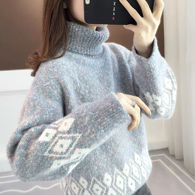 

Новинка 2023, Зимний вязаный свитер, пуловер, женская мода, свободный кашемир из флиса, женский топ, Корейская одежда, женские топы V27