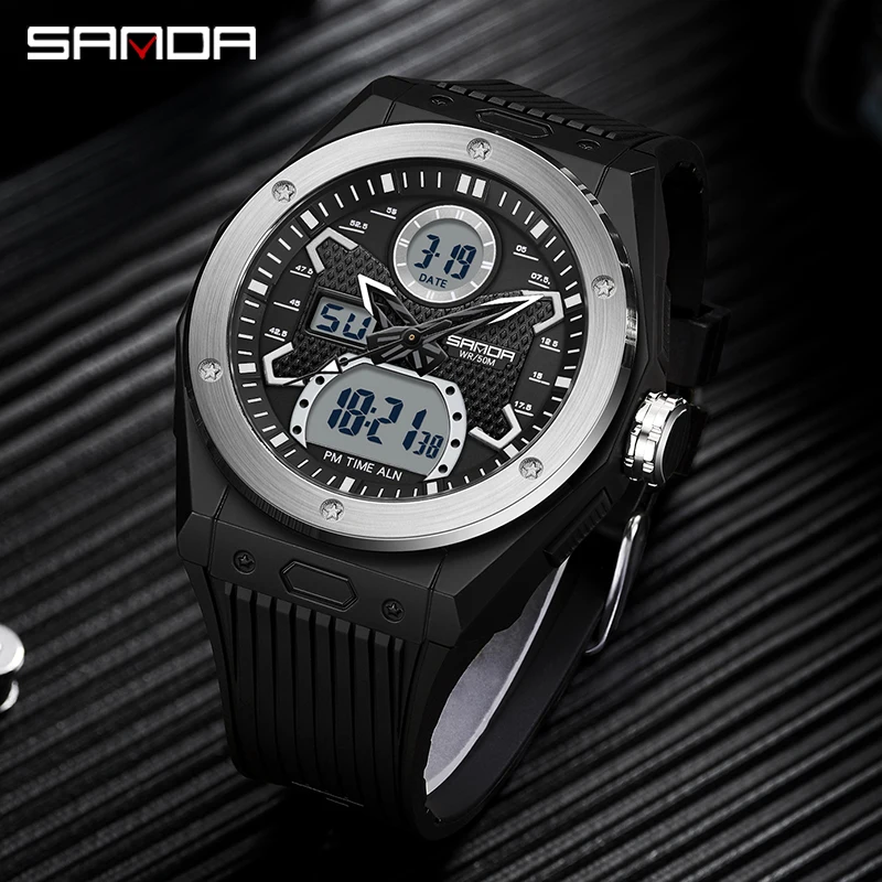 

SANDA Brand New Men Watches Dual Display LED Digital Quartz Wristwatches Waterproof Sports Military Watch Relogio Masculino 3138