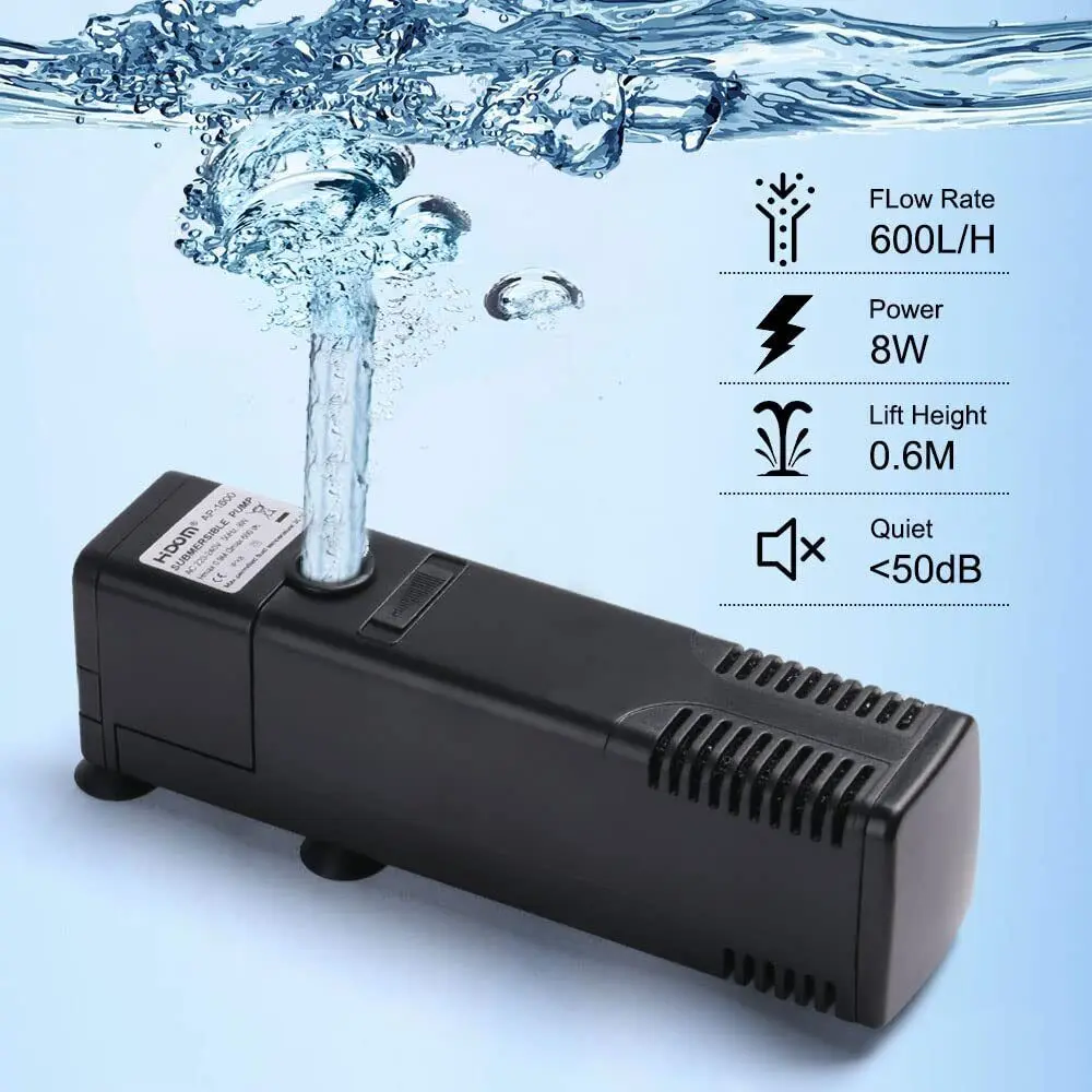 8W Aquarium pump Filter pump Aquarium internal filter Oxygen supply 600L/H