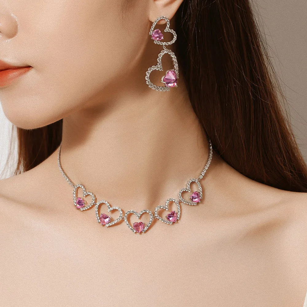 Amazon.com: Fashion Jewelry ~ Pink Crystal Teardrop Pendant Rhinestone  Necklace and Earrings Set for Women Formal or Casual (12908RO): Clothing,  Shoes & Jewelry