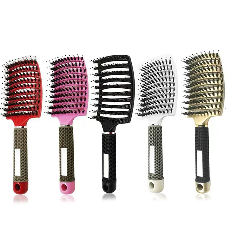 Spazzola per capelli pettine per massaggio del cuoio capelluto spazzola per capelli setola e Nylon spazzola per capelli riccia bagnata districante per strumenti per lo Styling dei parrucchieri del salone - immagine 2