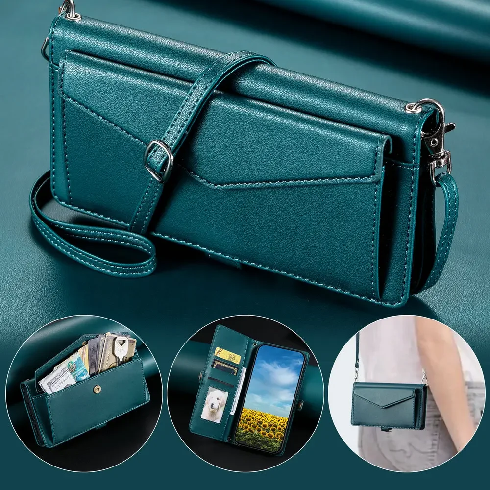 Luxury Crossbody Leather Wallet Case - Premium Phone Cover with Book Style Design