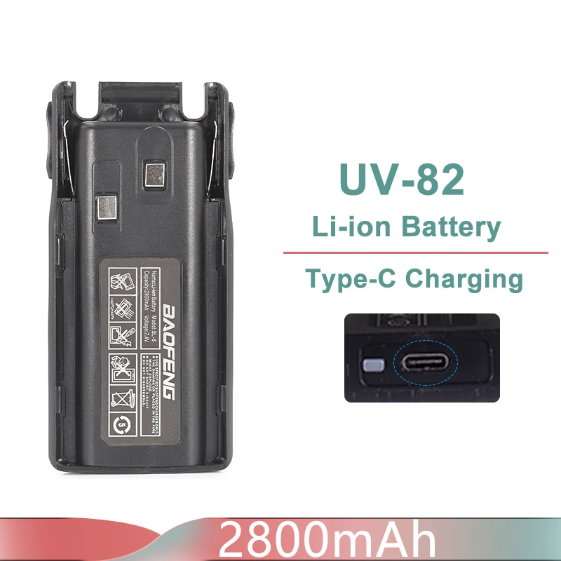 Baofeng UV-82 Li-ion Battery USB Type-C Charger 2800mah Enlarge 3800mAh BL-8 Original For Radio UV-8D UV-82HP UV-8D UV-82WX UV89 2