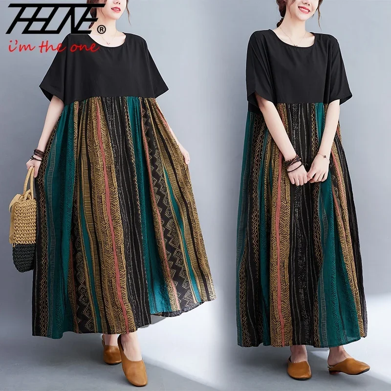Dress for Women Plus Size Casual Cotton Linen Loose Bohemian Maxi Ladies Long Dresses Vintage Oversized Vestidos Para Mujer 1