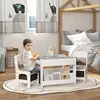 Qaba 3pc Kids Table and Chair Set with Reversible Tabletop Blackboard, Storage & Bookshelves, Gray