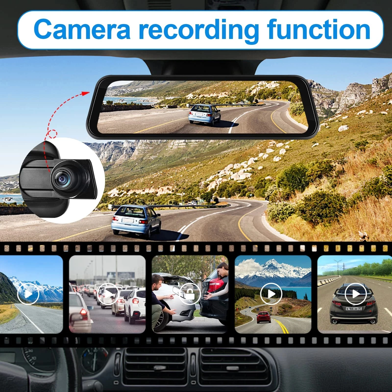 9.66" 4K Rear View Mirror Camera with Carplay Android Auto Touch Screen Backup Camera Front and Rear View Dual Cameras for Car view 6