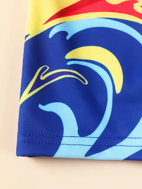 아기 소년을 위한 멋진 수영복: 만화 상어 프린트 원피스