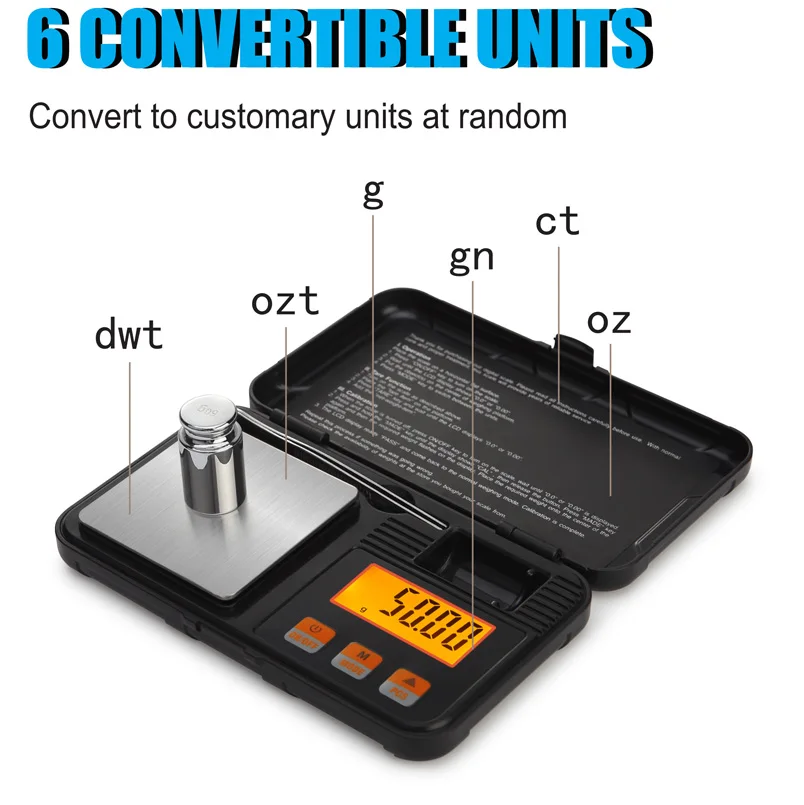 Fuzion Gram Scale 0.1G/1000G, Digital Pocket Scale with 6 Units