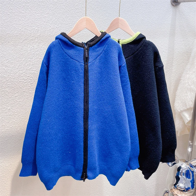 

EBAIHUI Высококачественный свитер с капюшоном кардиганы для женщин Осень Зима с длинным рукавом плотное вязаное пальто корейский Кардиган оверсайз