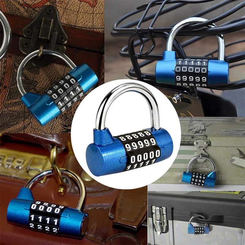 Combination Door Lock 5 Digital Password Zinc Alloy Motorcycle Padlock for Locker Room Cabinet Student Drawer Bike Bolt