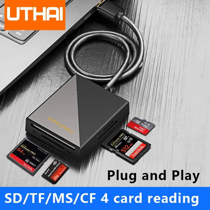 Uthai-leitor de Cartão Quatro-em-um para Celular Câmera de Computador cf ms sd tf Card Usb 3.0 Compatível com Windows Mac os Linux
