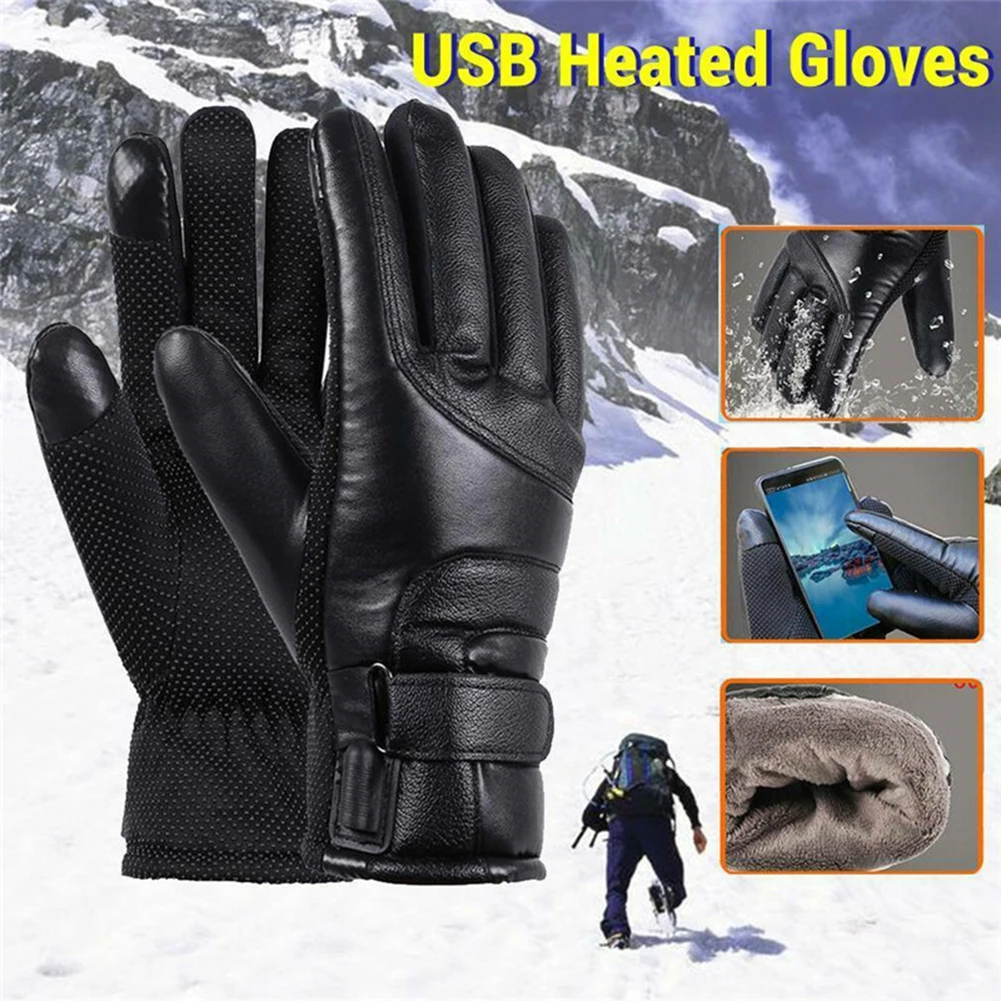 Outdoor Cycling Thermal Bike Gloves Waterproof USB Electric Heating Gloves Touchscreen Hand Warmer for Hiking Skiing Fishing