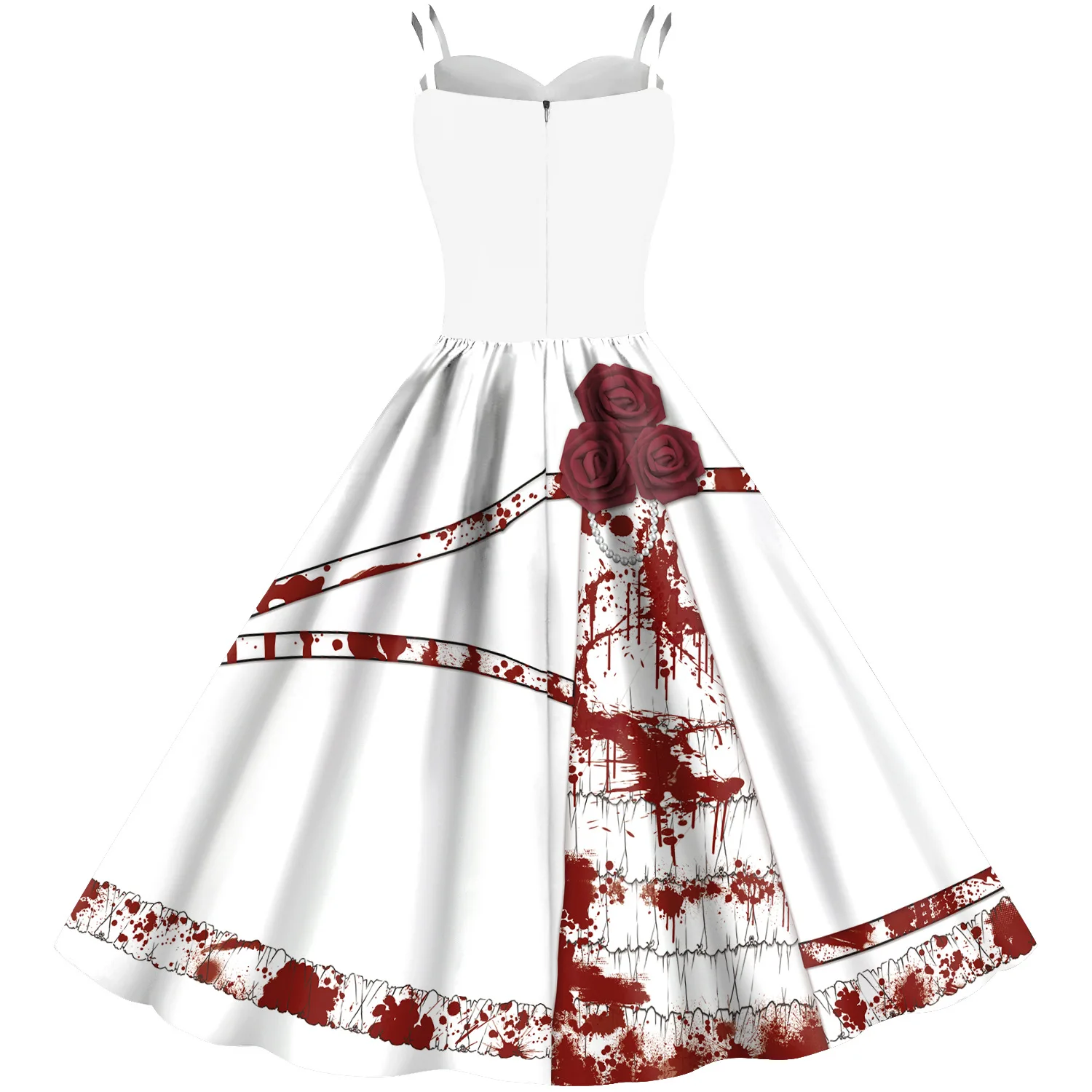 Halloween Horrible Blood Rose Princess Cosplay Costumes Girls Women Dress Printing Stocking Masquerade Carnival Party Outfits