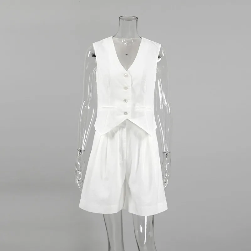 Women's Cotton Linen Elegant V-neck Sleeveless Vest & Shorts Set Temperament Commuting Summer Women Casual Short Pants Outfits