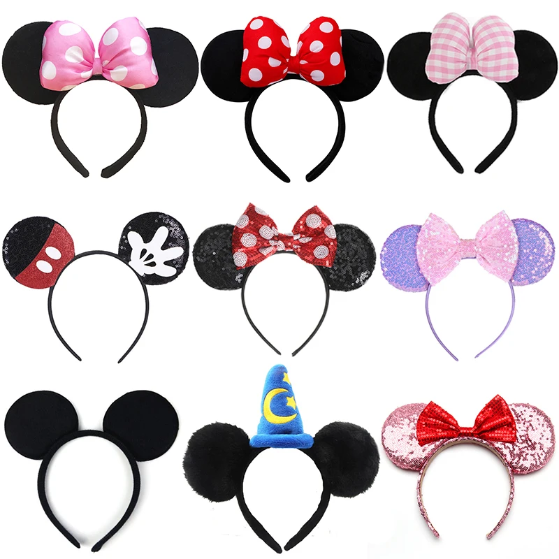 Mouse Ears Headhand for Girls Adults Cute Cartoon Party Cosplay Hair Accessories Sequin Bows Hairband Toys new cartoon bows glitter mouse ears headband girls 5 bow sequin hairband halloween holiday party cosplay adult kids gift