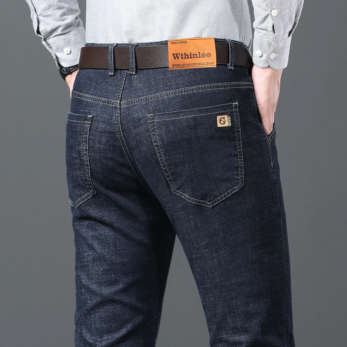 Wthinlee 2024 NEW Men's Fashion Business Jeans Classic Style Casual Stretch Slim Jean Pants Male Brand Denim Trousers Black Blue 3