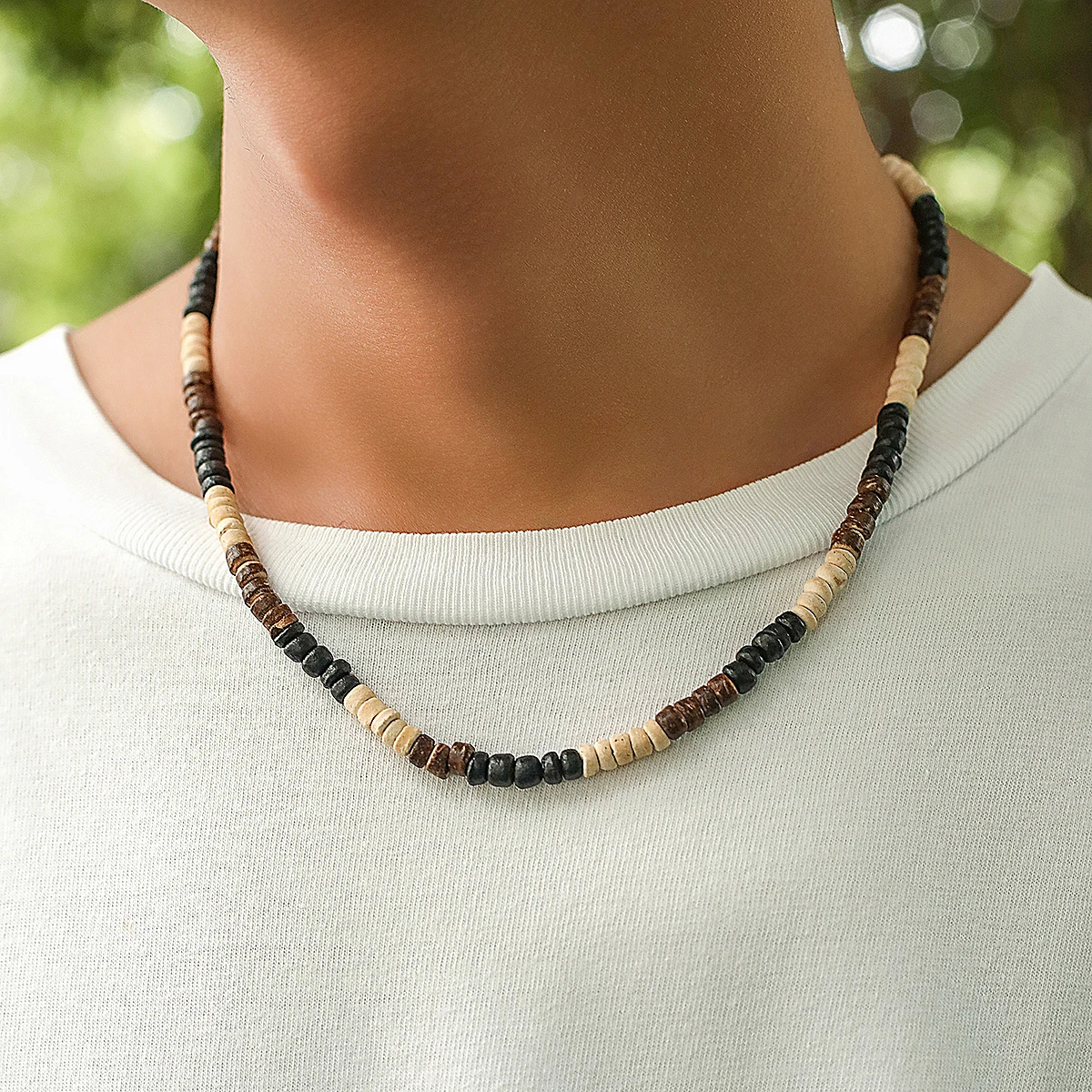 Salircon Creative Mixed Color Wood Bead Necklace For Men Bohemian Handmade  Beaded Choker Fashion Casual Neck Jewelry - AliExpress, image size:1200x1200