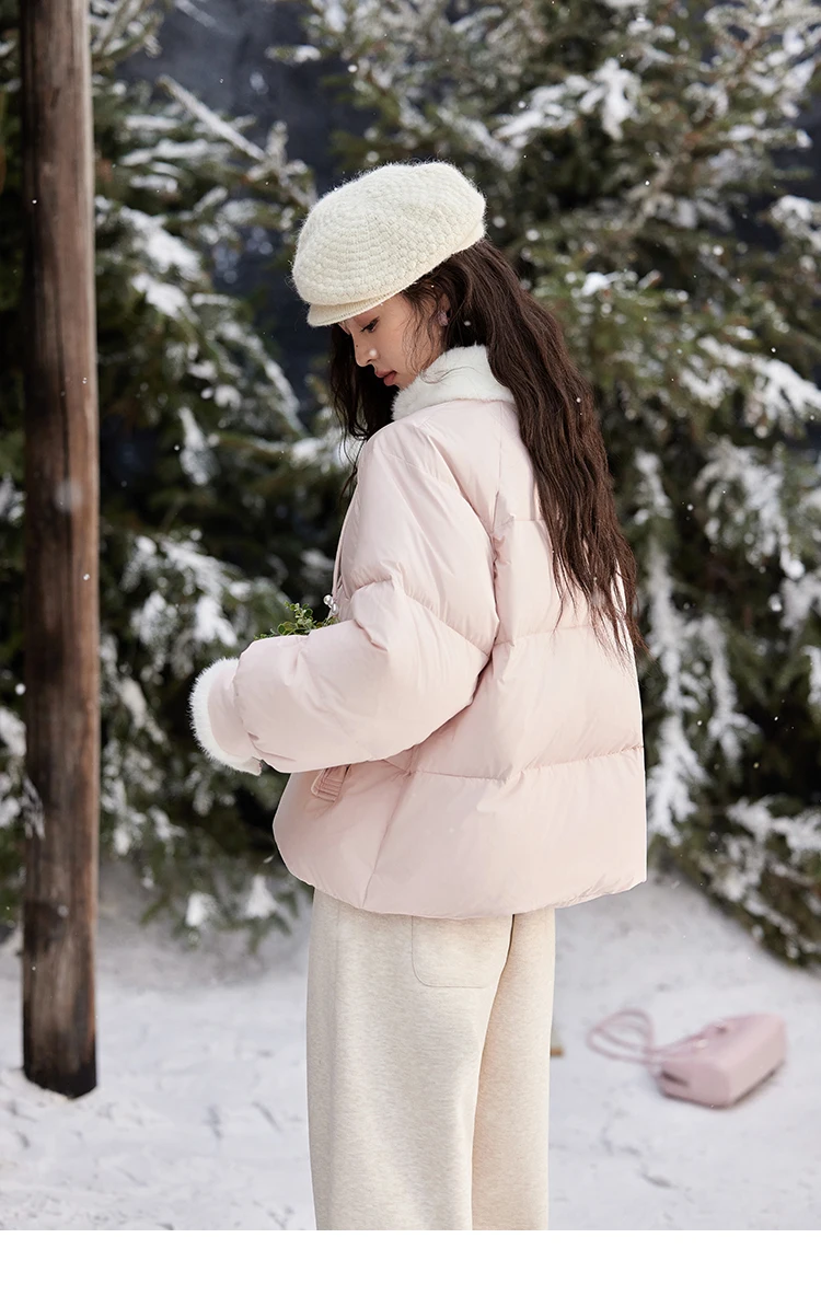 MISHOW Fur Collar Thick Women's Winter Down Jacket Spliced Pearl Single Breasted Pocket Duck Down Coats Office Lady MXD59Y0060