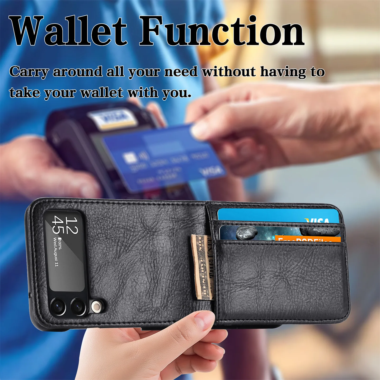 Luxury Leather Folding Wallet Case with Card Slots