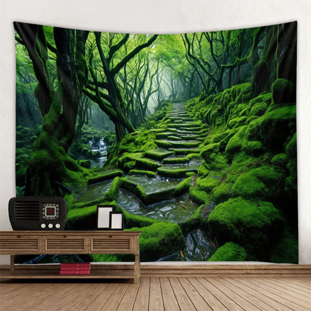 

Forest waterfall tapestry, natural landscape background cloth, home wall decoration cloth, poster, room wall hanging cloth