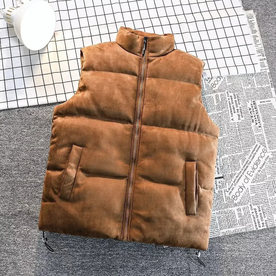 Chamois Leather Cotton Vest Men's Autumn Winter Thickened Korean Trendy Couple Casual Sleeveless Warm Cotton Coat