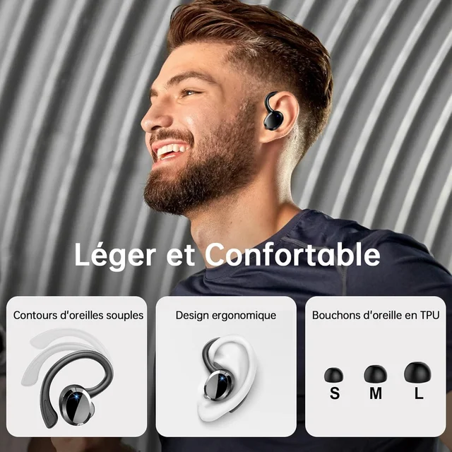 Auricolari wireless, auricolari Bluetooth 5.3 bassi stereo, microfono in-ear con cancellazione del rumore, auricolari sportivi impermeabili IP7, riproduzione 40 ore. 5