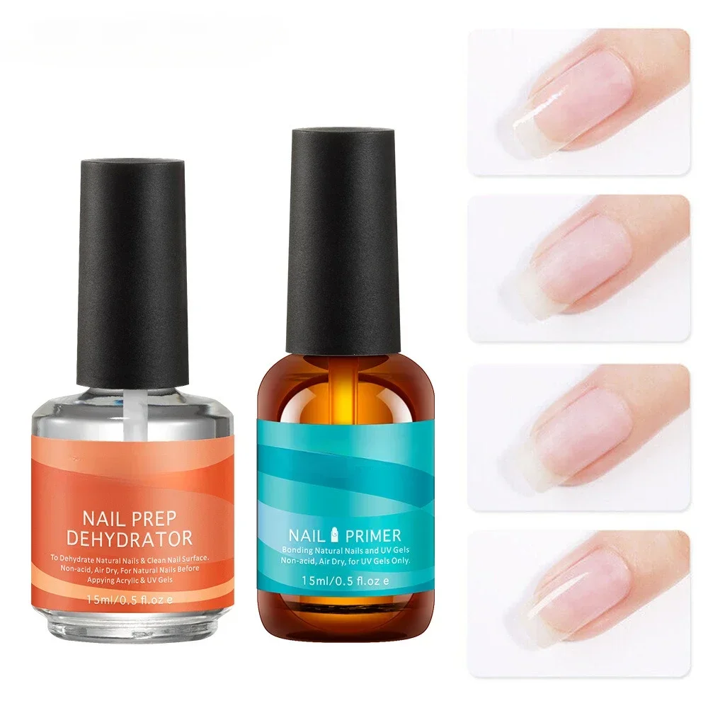 2Pcs 15ml Nail Primer Fast Air Dry Prep Dehydrator For Nail Soak Off Base Primer Gel First Nails Gel for Manicure Tools