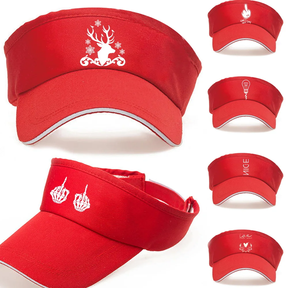 

READY STOCK Empty Top Cap Original Winter UV Protection Red Visor Sun Hats Unisex White Picture Print Series Golf Baseball Hat