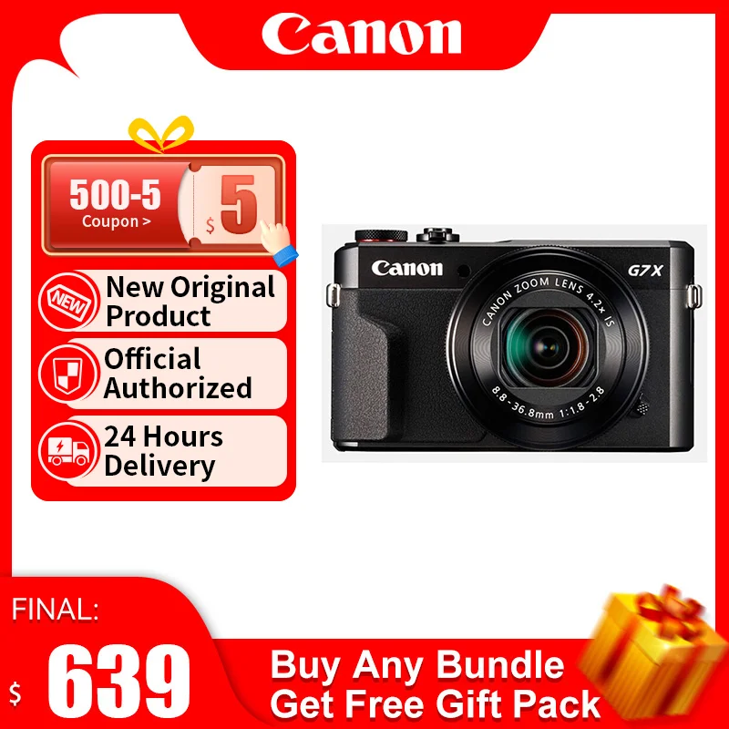 Canon-PowerShot G7X Mark II 휴대용 소형 디지털 카메라, 광학 줌, 대형 조리개 4K 비디오 촬영 카드 카메라 G7X2