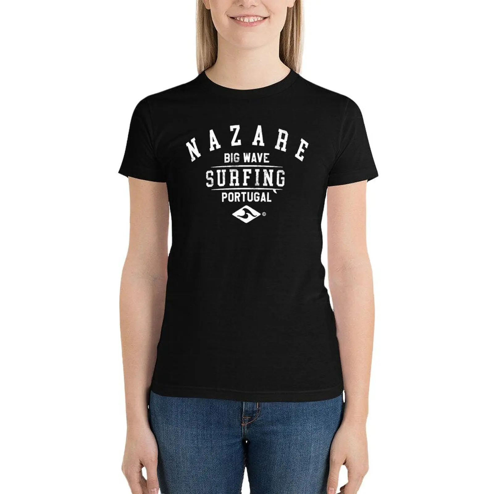 NAZARE BIG WAVE SURFING PORTUGAL, BY SUBGIRL T-Shirt hippie clothes lady clothes funny female plain t shirts for Women
