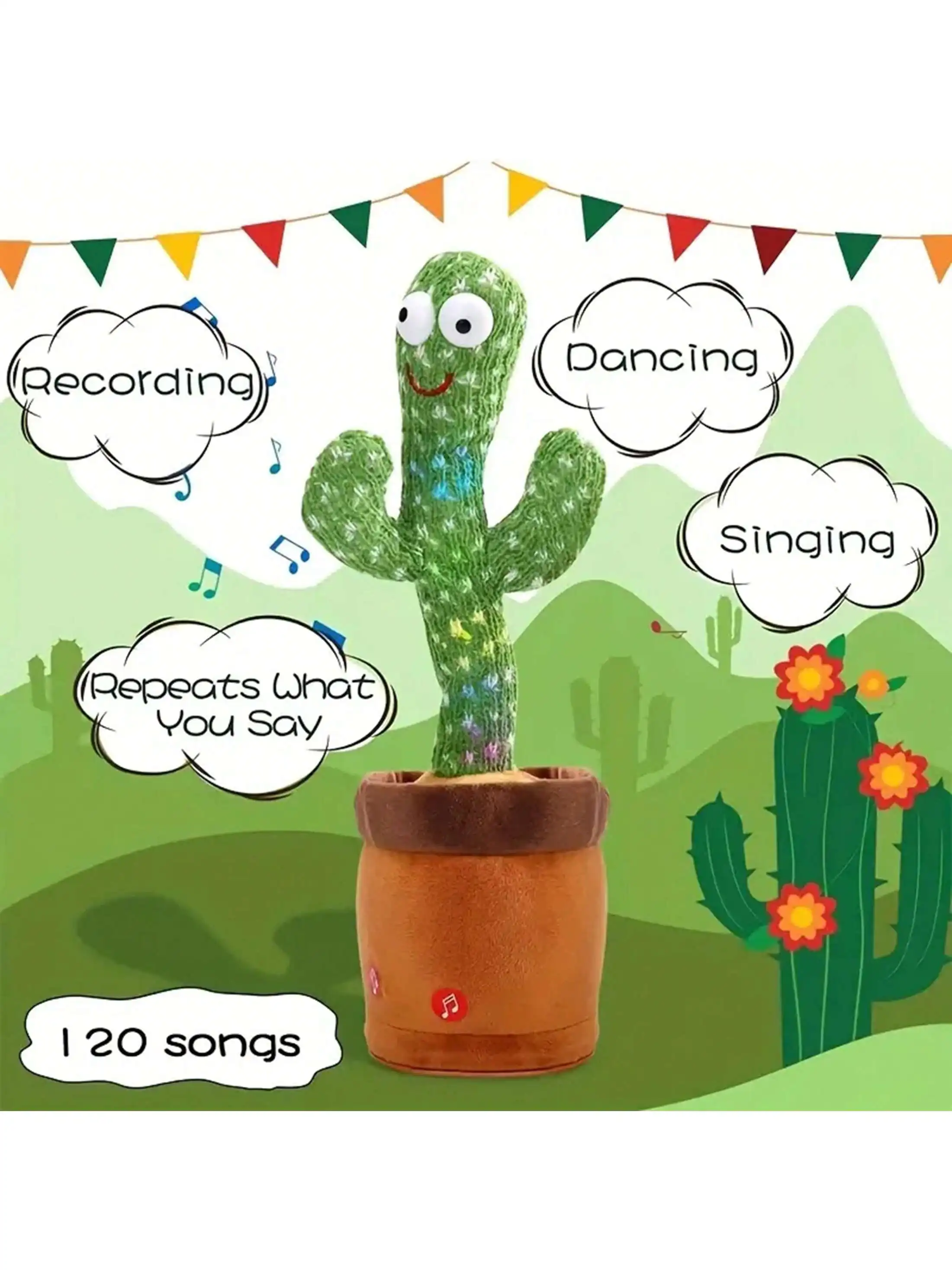 

New Sing And Dance Cactus Electron Plush Toy Soft Plush Doll Babies Cactus That Repeat What You Say Voice Interactive Toys