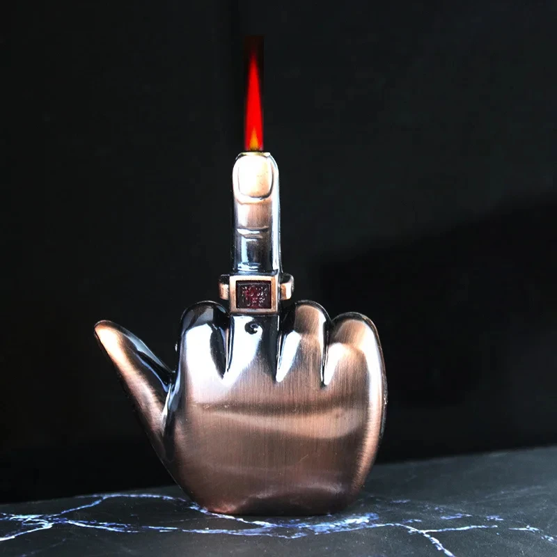

New Unusual Middle Metal Finger Inflatable Lighter Windproof Red Flame Jet Recycling Butane Gas Lighter with Sound Men's Gift