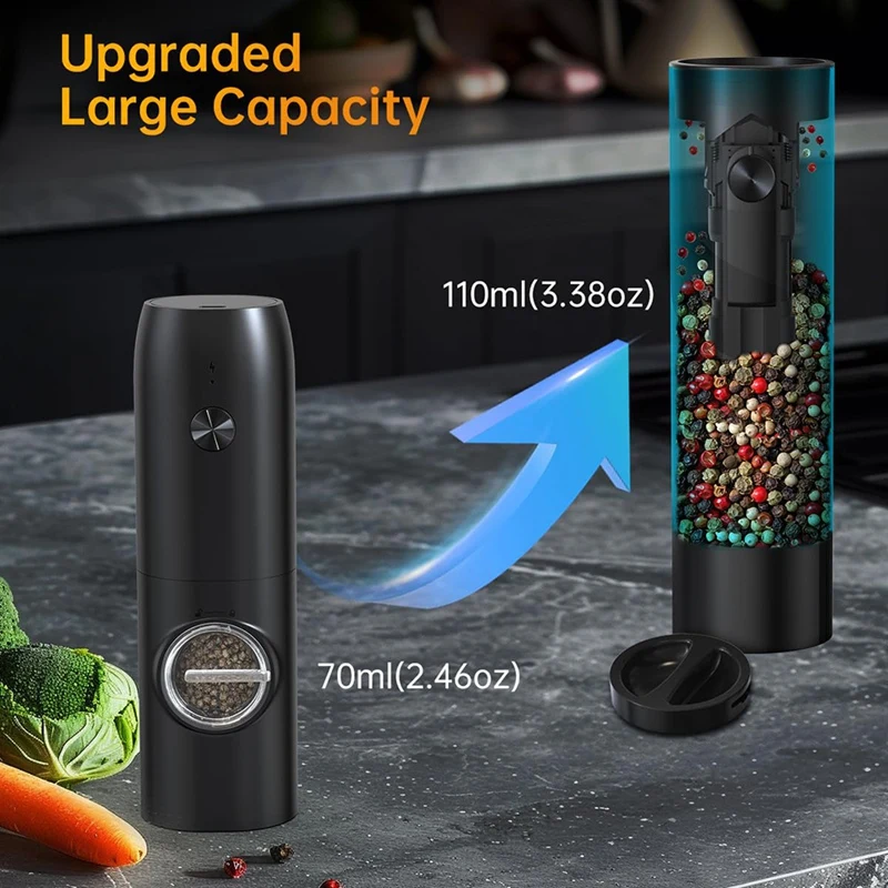 Electric Rechargeable Salt And Pepper Grinder Set Top-Refill Automatic Pepper Mill Grinder With Charging Base
