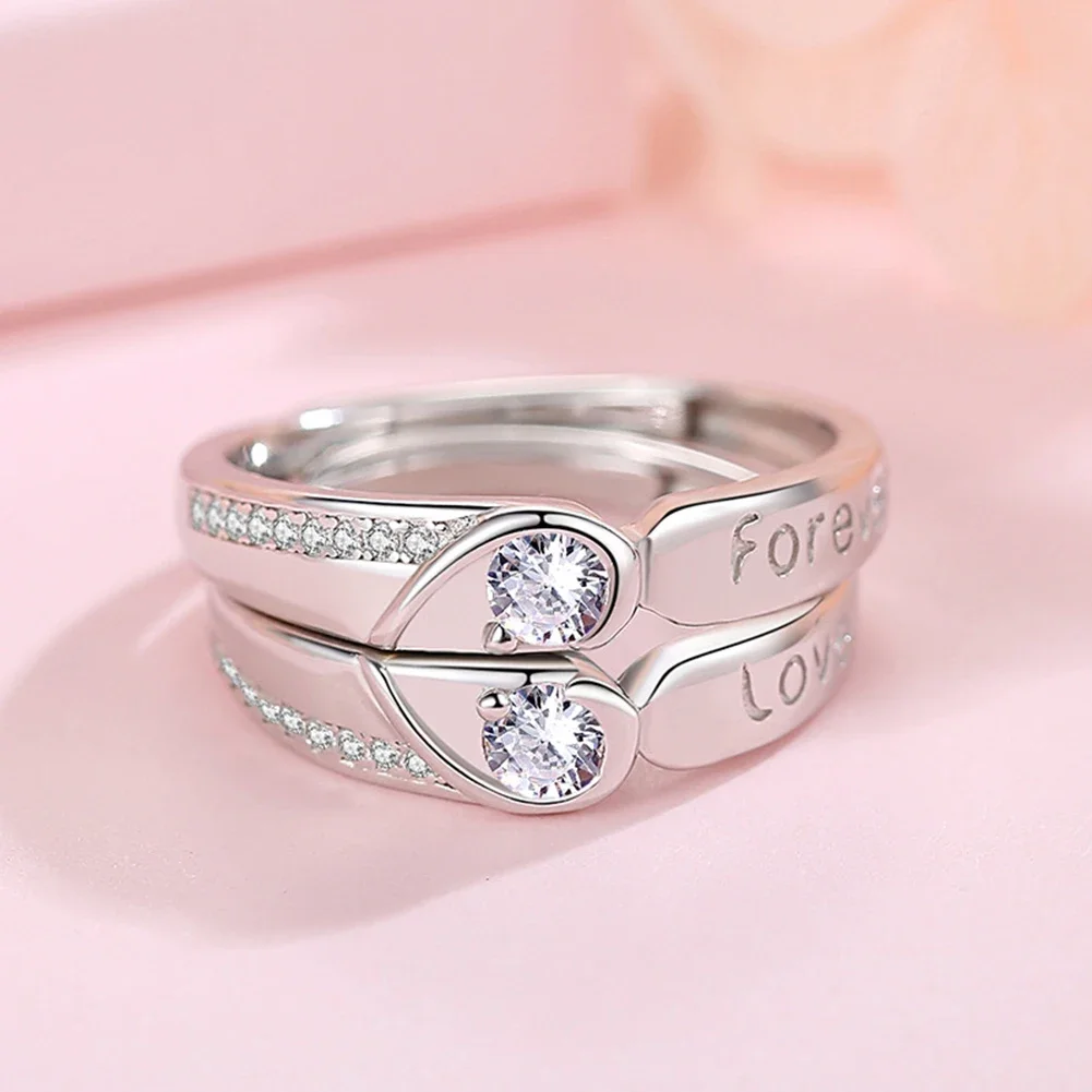 Sweet Hollow Heart Shape Lovers Couple Rings Silver Color Women Men Lovers Wedding Jewelry Engagement Gifts