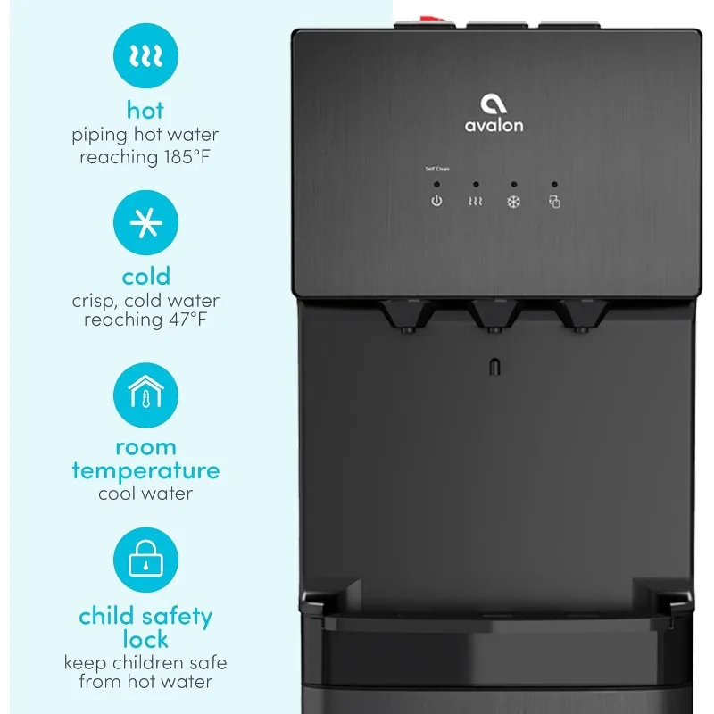 Avalon A3BLK Self Cleaning Bottom Loading Water Cooler Dispenser, 3 Temperature-UL/Energy Star Approved-Black Stainless Steel, 5 4