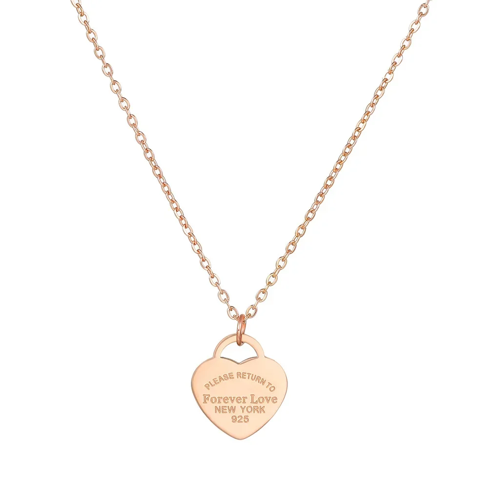 Europäische und amerikanische Damenmode Titanstahl Pfirsichherz Edelstahl Forever Love Anhänger Schlüsselbeinkette Halskette – Detail 8