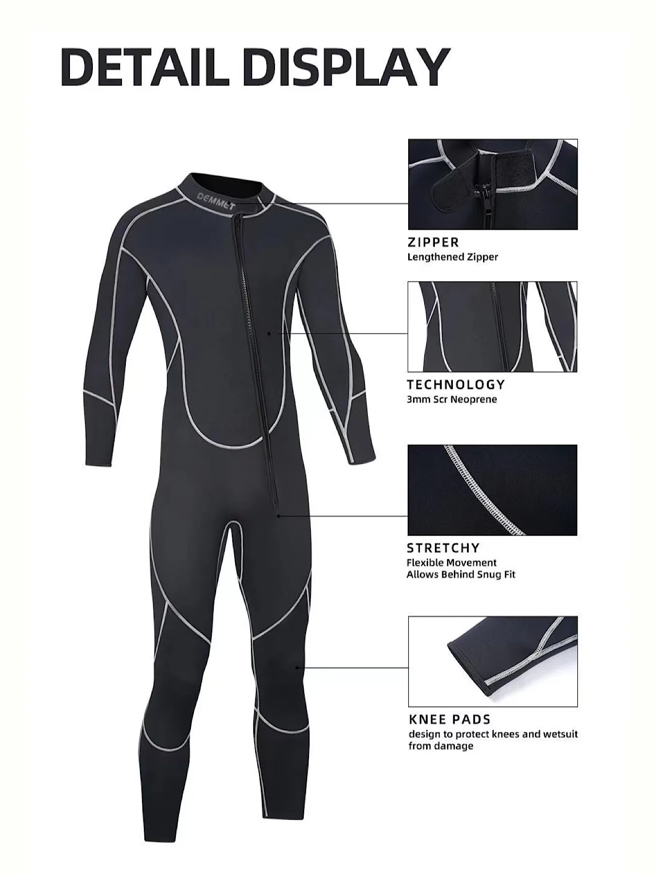 HOT Wetsuits Men 1.5MM Neoprene Diving Surfing Swimming Full Suits in Cold Water Keep Warm Front zipper for Water Sports 110KG 4