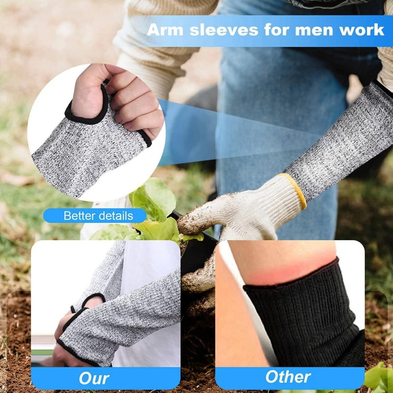 AEE4-2 Pairs Cut Resistant Sleeves Protective Arm Sleeves Safety Arms Protection With Thumb Hole,Garden Kitchen