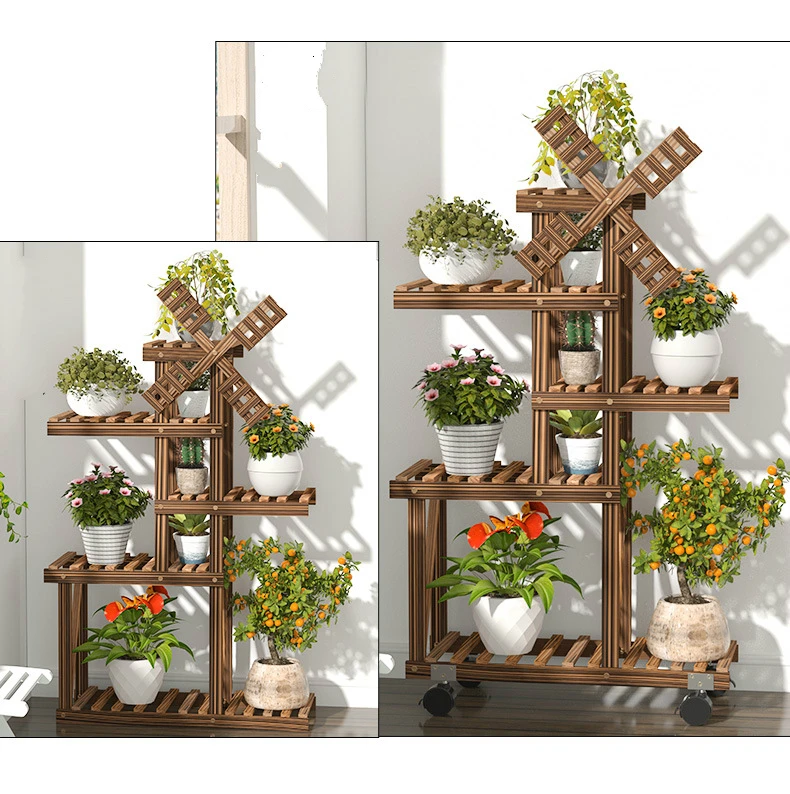 Vintage Wood Plant Stand Balcony Flower Pot Ladder Shelf Outdoor Garden Planter Indoor Plants Pots Home Storage Rack Decor
