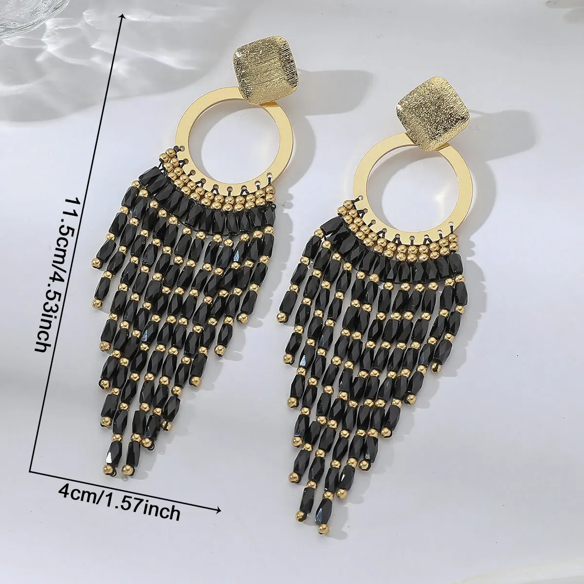 Bohemian Ethnic Crystal Beads Long Tassel Earrings for Women Vintage Elegant Geometric Metal Drop Earrings Handmade Jewelry Gift