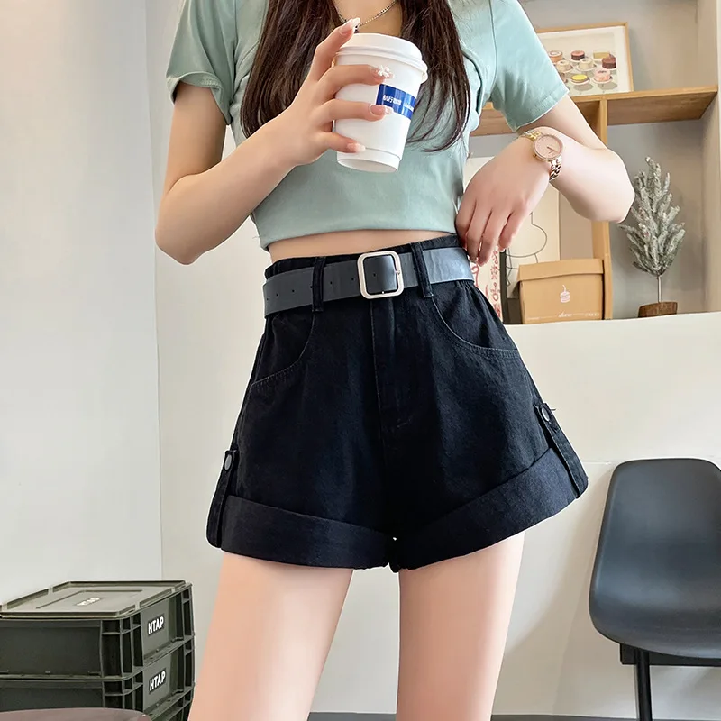 Women's Summer Thin Versatile Casual Wide Leg Pants Spicy Girl Fashion High Waist Retro Rolled Edge Denim Shorts