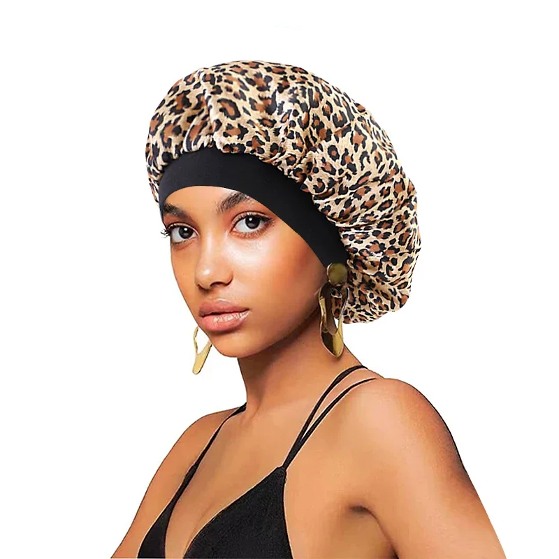 New Satin Hair Caps for Sleeping Women Bath Wide-brimmed Headwear Cover Hat Curly Hair Styling Accessories Hair Cap for Sleeping 3