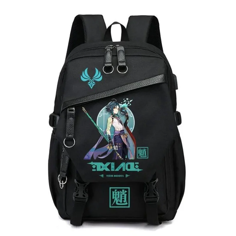 genshin-mochila-con-estampado-de-impacto-xiao-para-hombre-y-mujer-morral-escolar-unisex-con-puerto-de-carga-usb-maleta-de-viaje-para-equipaje-al-aire-libre-color-negro