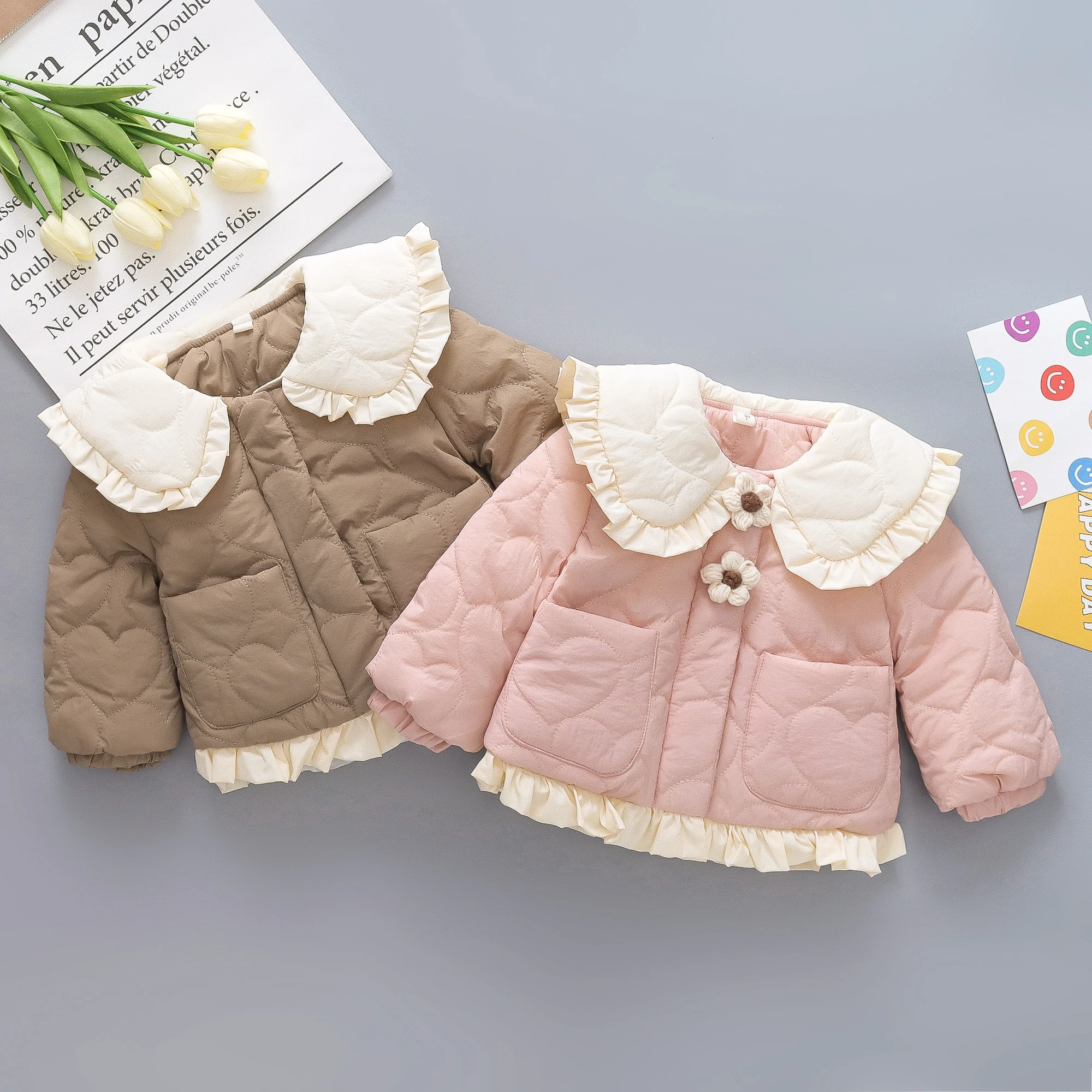 Winter Coat Girl's Cotton Jacket 0-3 Year Old Doll Collar Warm Thick
