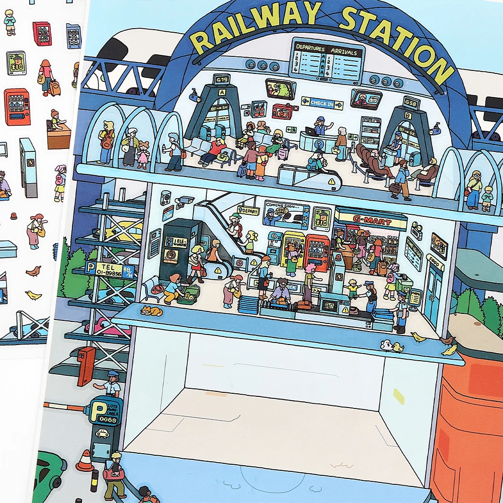 귀여운 기차역 3D 친환경 공원 풍경 스티커 DIY 포켓 캐빈 장면 크리스마스 선물 ?