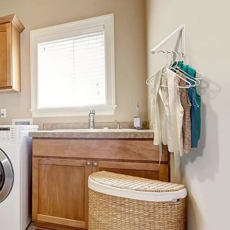 Wall Mounted Clothes Rack Punch Free Foldable Drying Rack 20 Pounds Load Bearing Hanger Rack Wavy Design Drying Coat Racks 2